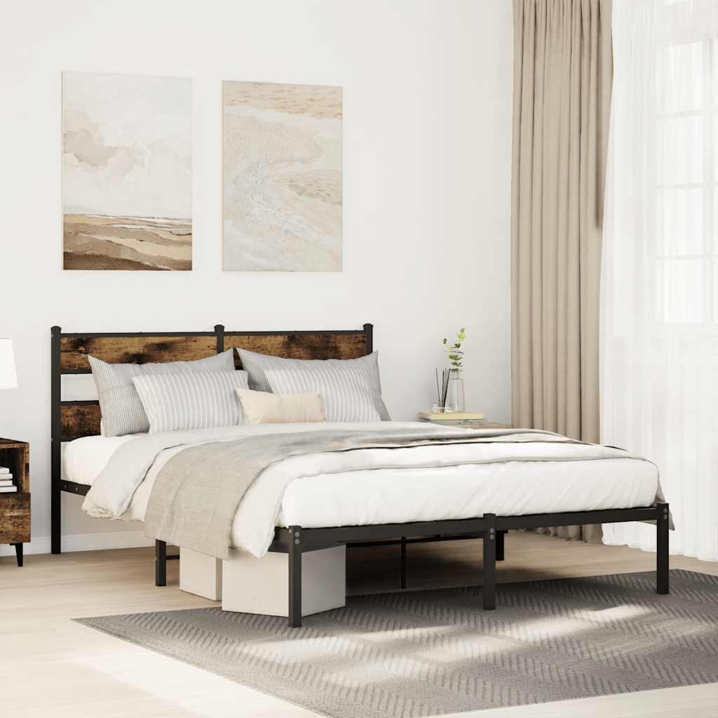 füstös tölgy színű fém ágykeret matrac nélkül 150 x 200 cm