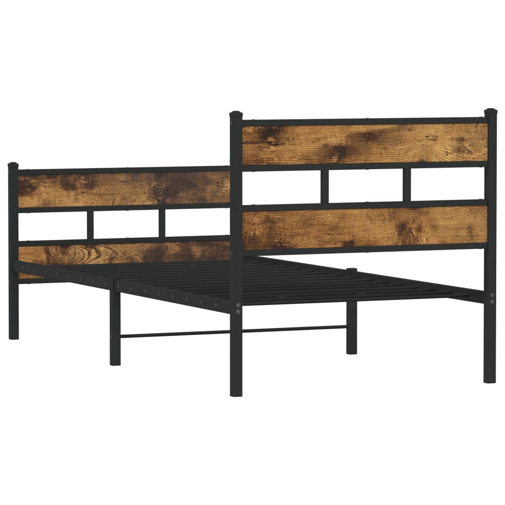füstös tölgy színű fém ágykeret matrac nélkül 100 x 200 cm