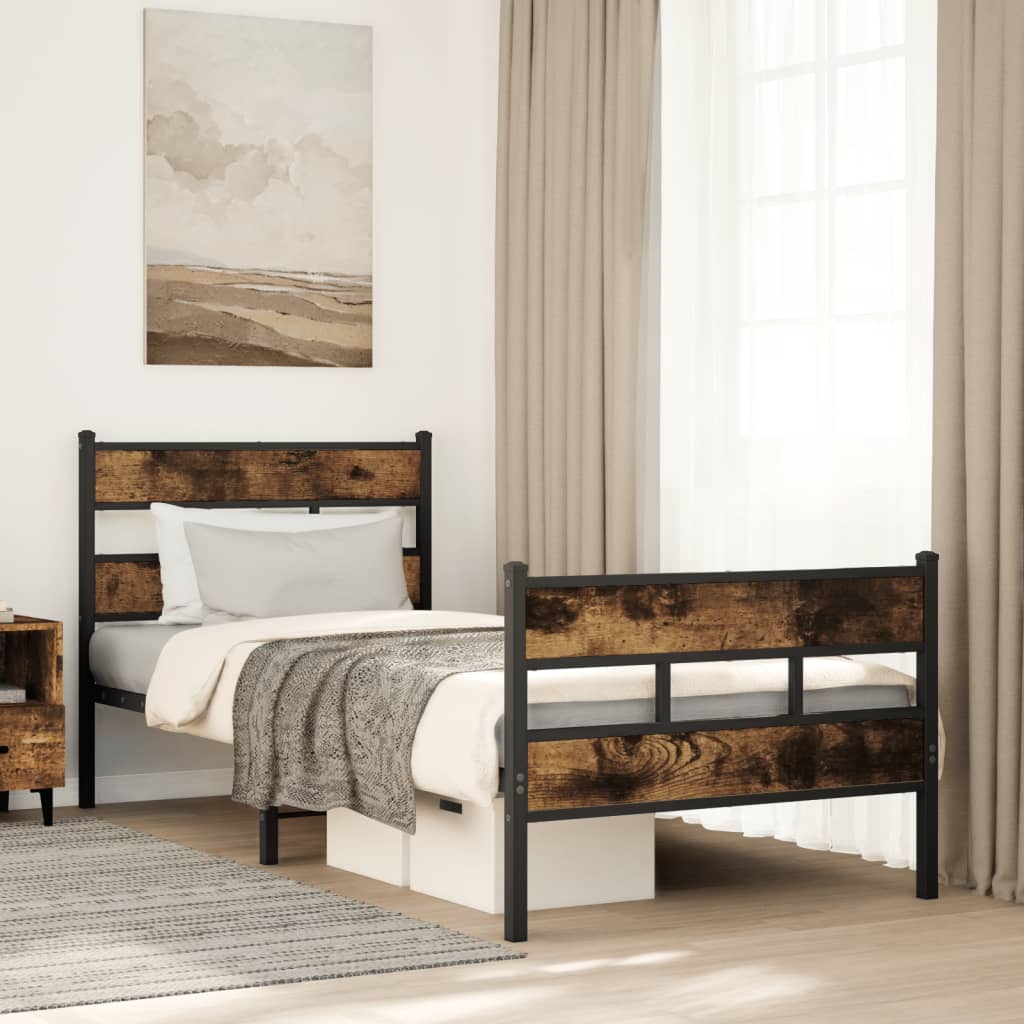 füstös tölgy színű fém ágykeret matrac nélkül 100 x 200 cm