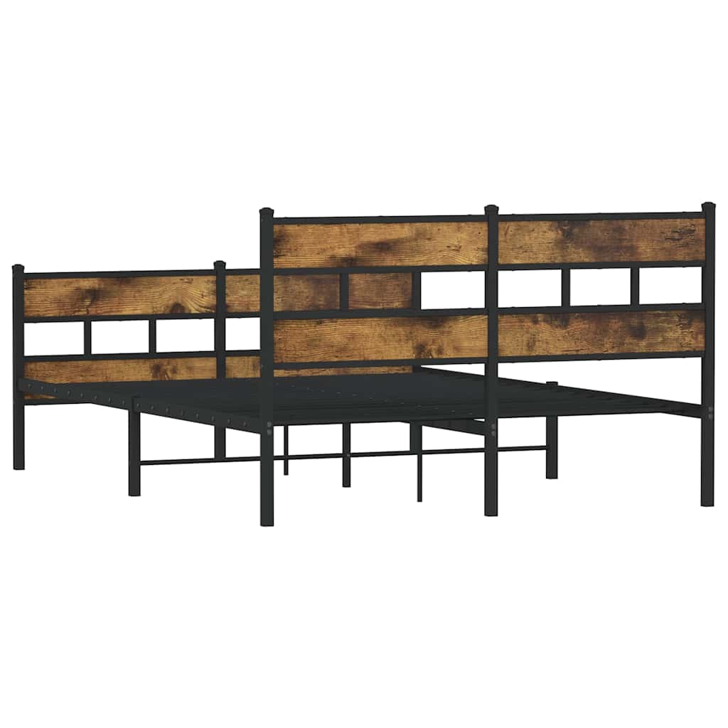füstös tölgy színű fém ágykeret matrac nélkül 135 x 190 cm
