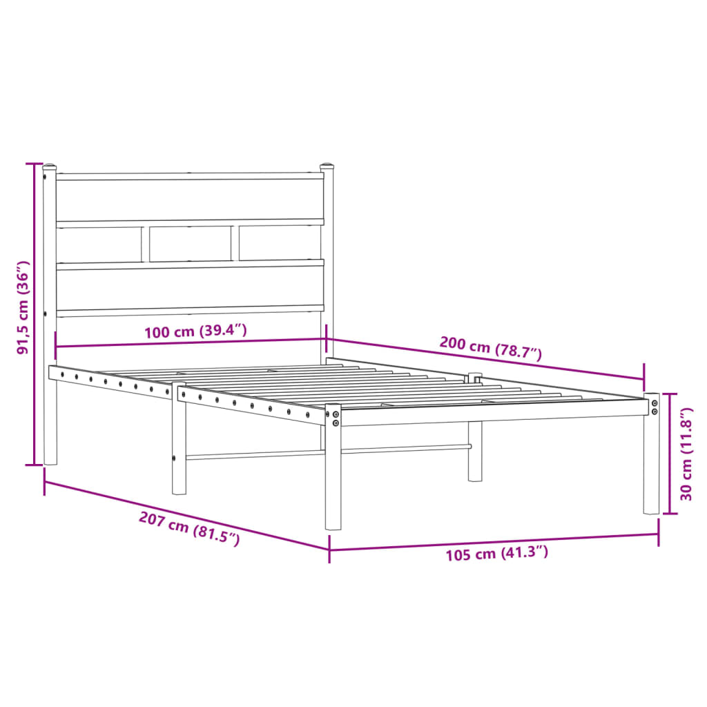 sonoma tölgy színű fém ágykeret matrac nélkül 100 x 200 cm