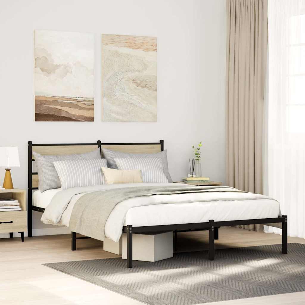sonoma tölgy színű fém ágykeret matrac nélkül 135 x 190 cm