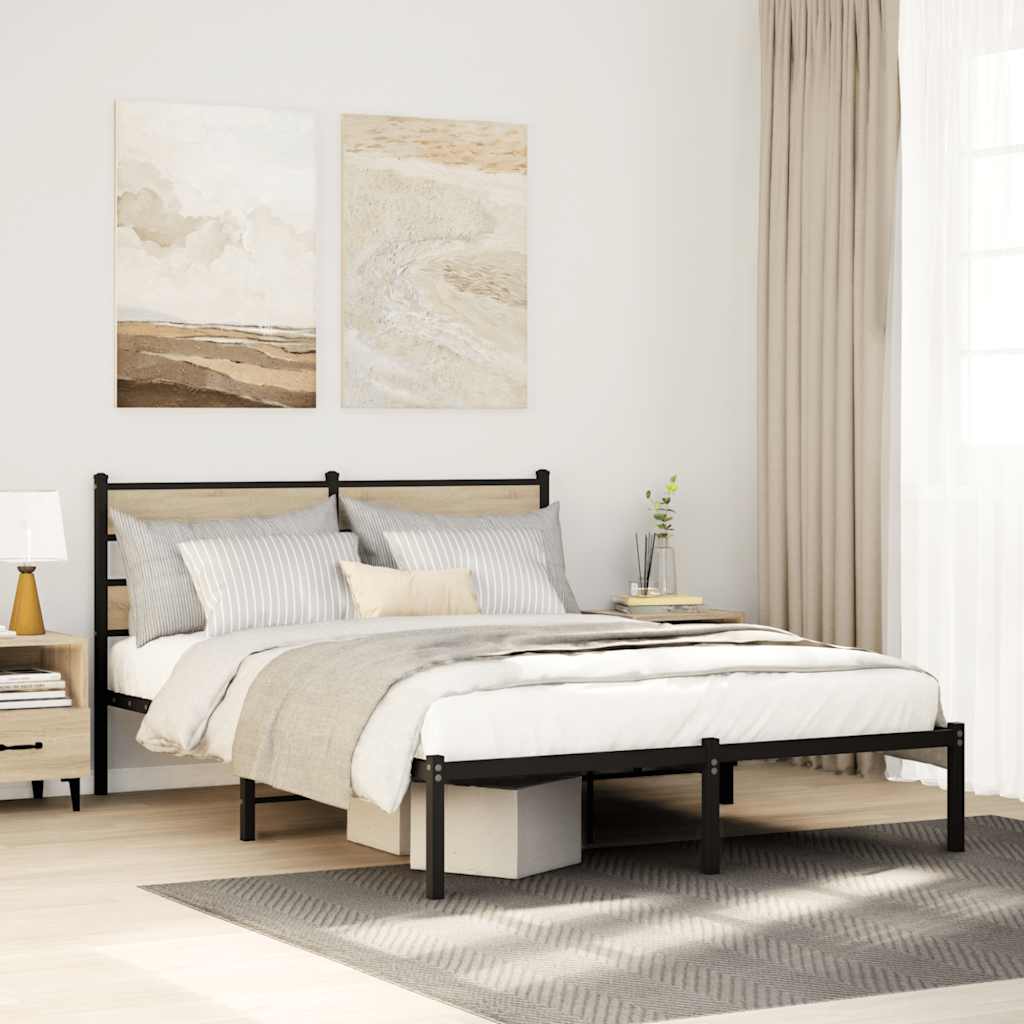 sonoma tölgy színű fém ágykeret matrac nélkül 140 x 190 cm
