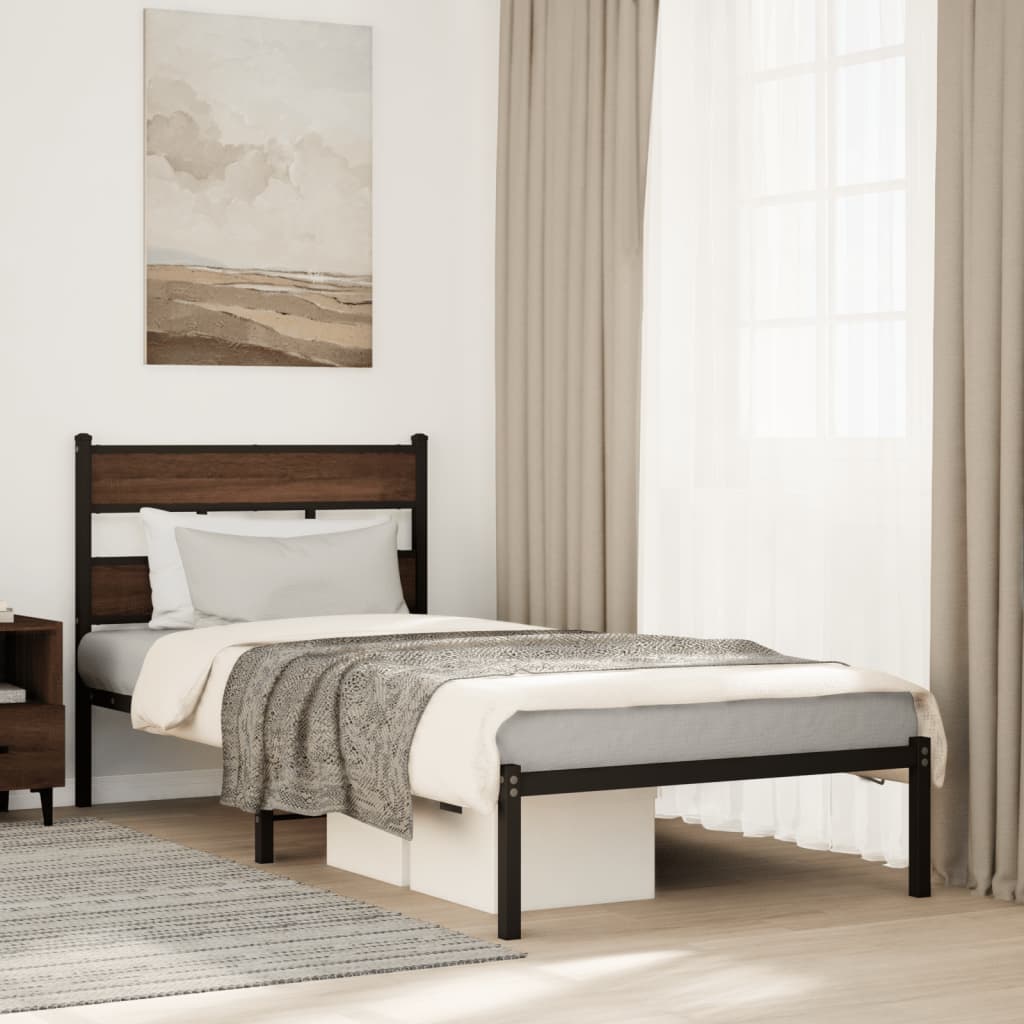 barna tölgy színű fejtámlás ágykeret matrac nélkül 100 x 190 cm