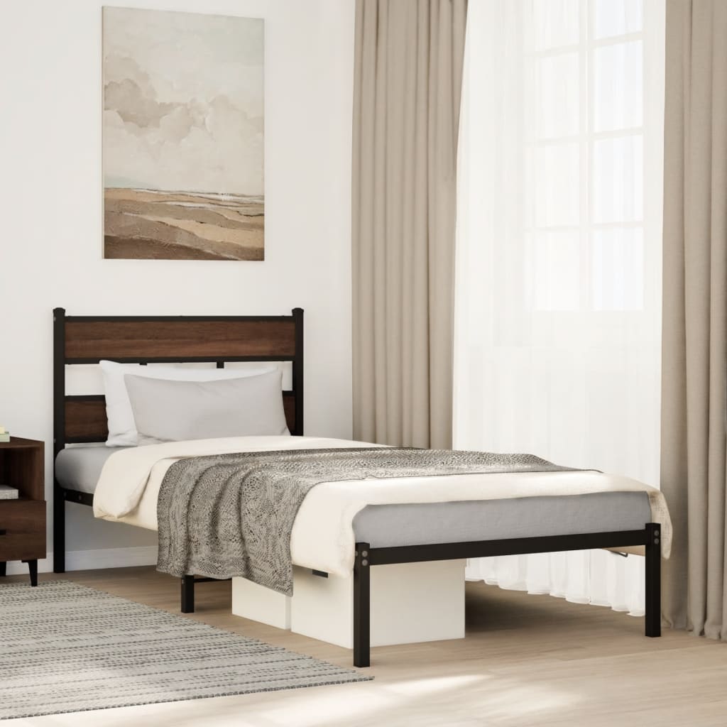 barna tölgy színű fejtámlás ágykeret matrac nélkül 107 x 203 cm