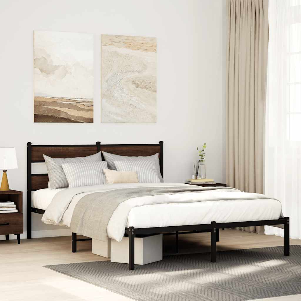 barna tölgy színű fejtámlás ágykeret matrac nélkül 140 x 200 cm