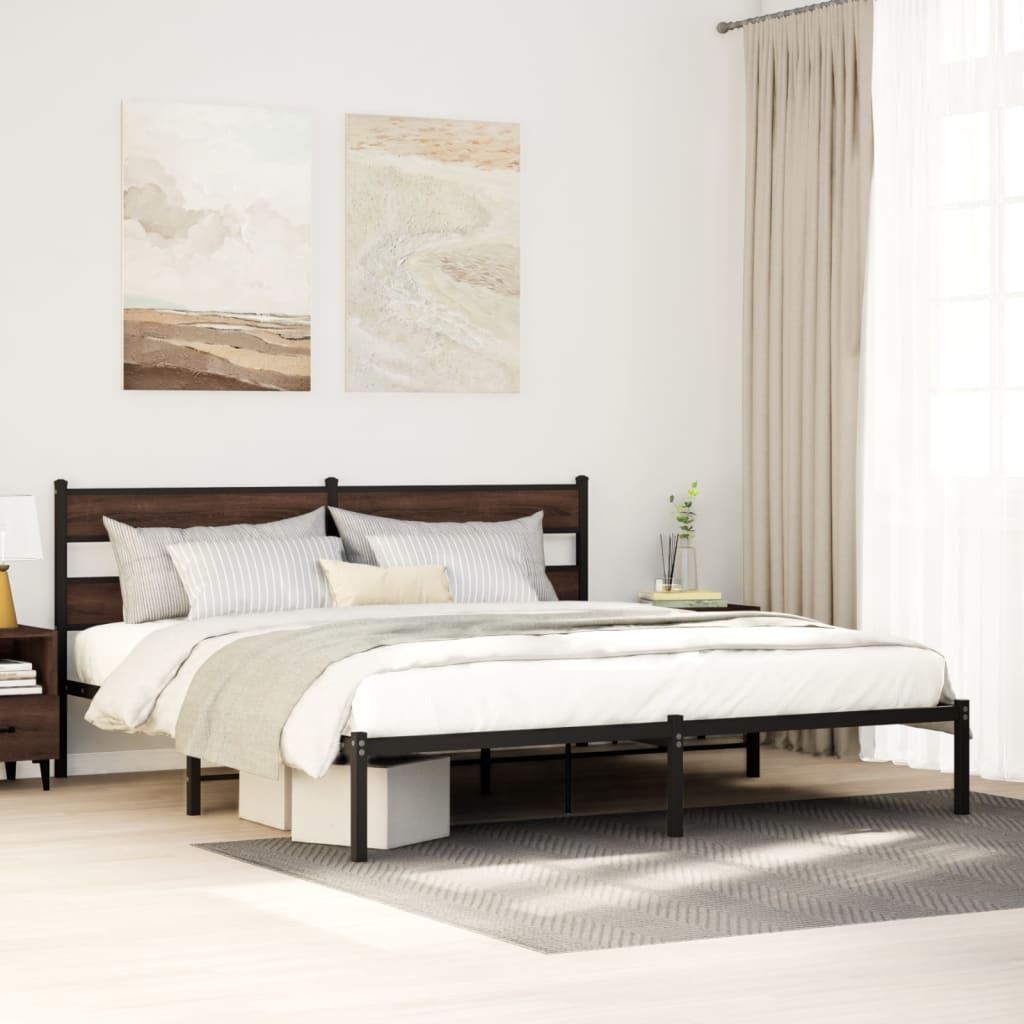barna tölgy színű fejtámlás ágykeret matrac nélkül 183 x 213 cm