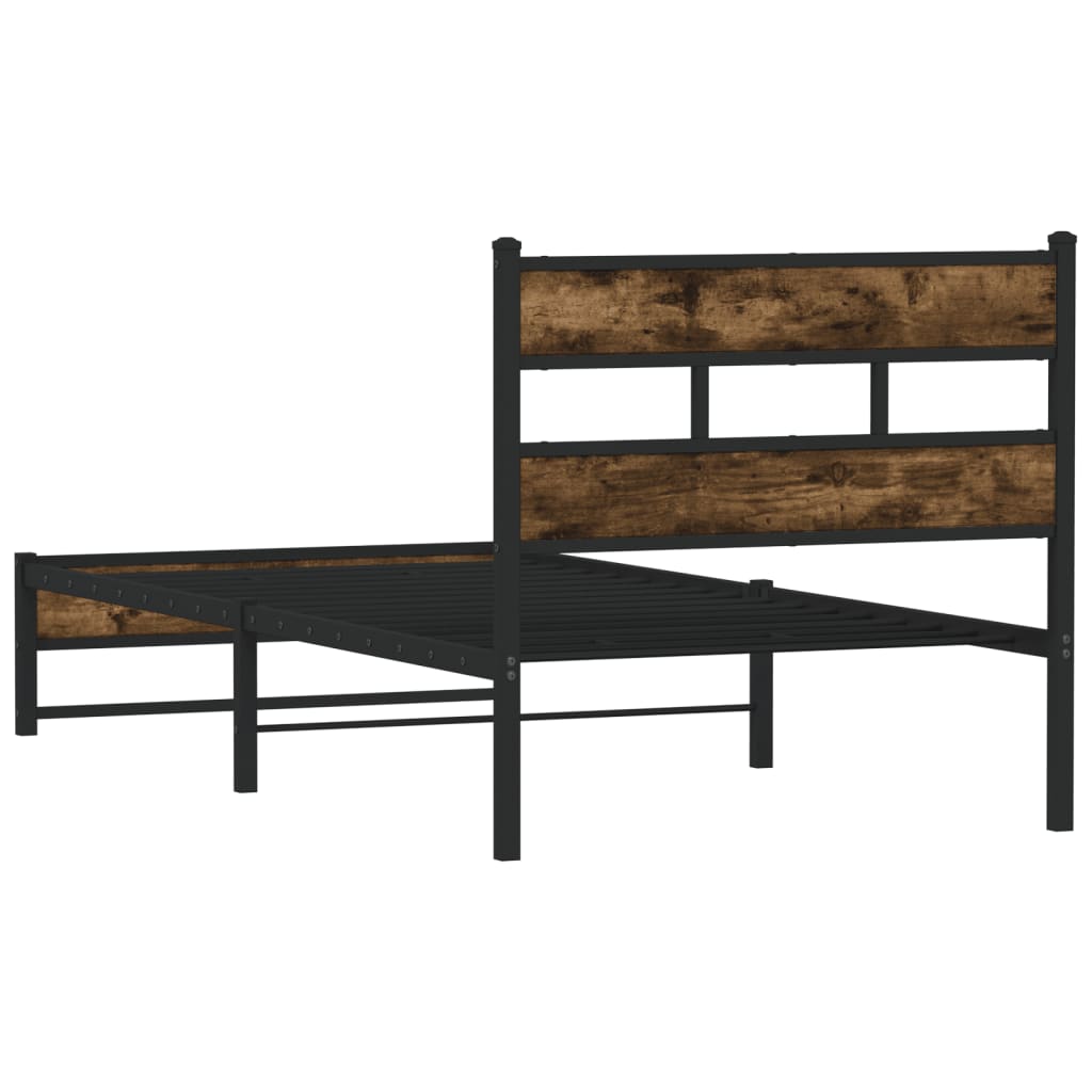 füstös tölgy színű fém ágykeret matrac nélkül 80 x 200 cm