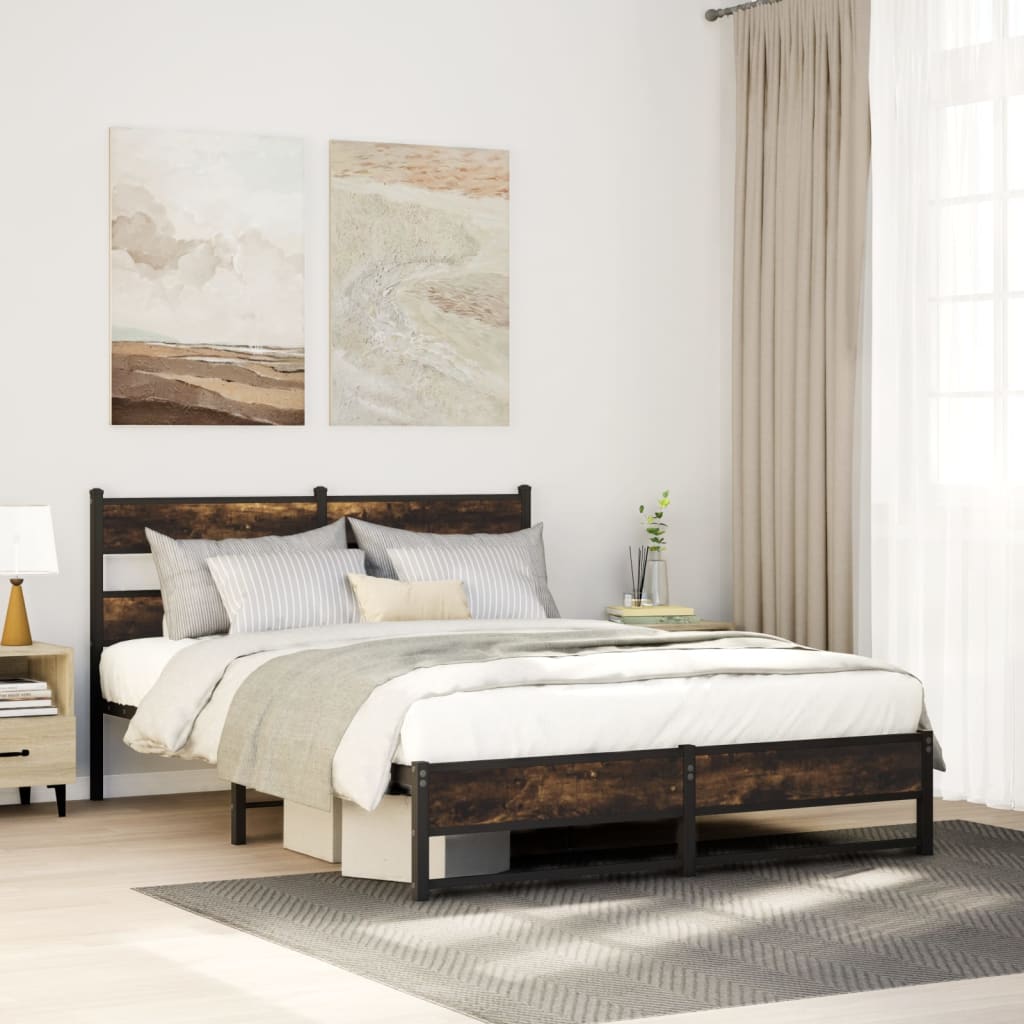 füstös tölgy színű fém ágykeret matrac nélkül 150 x 200 cm