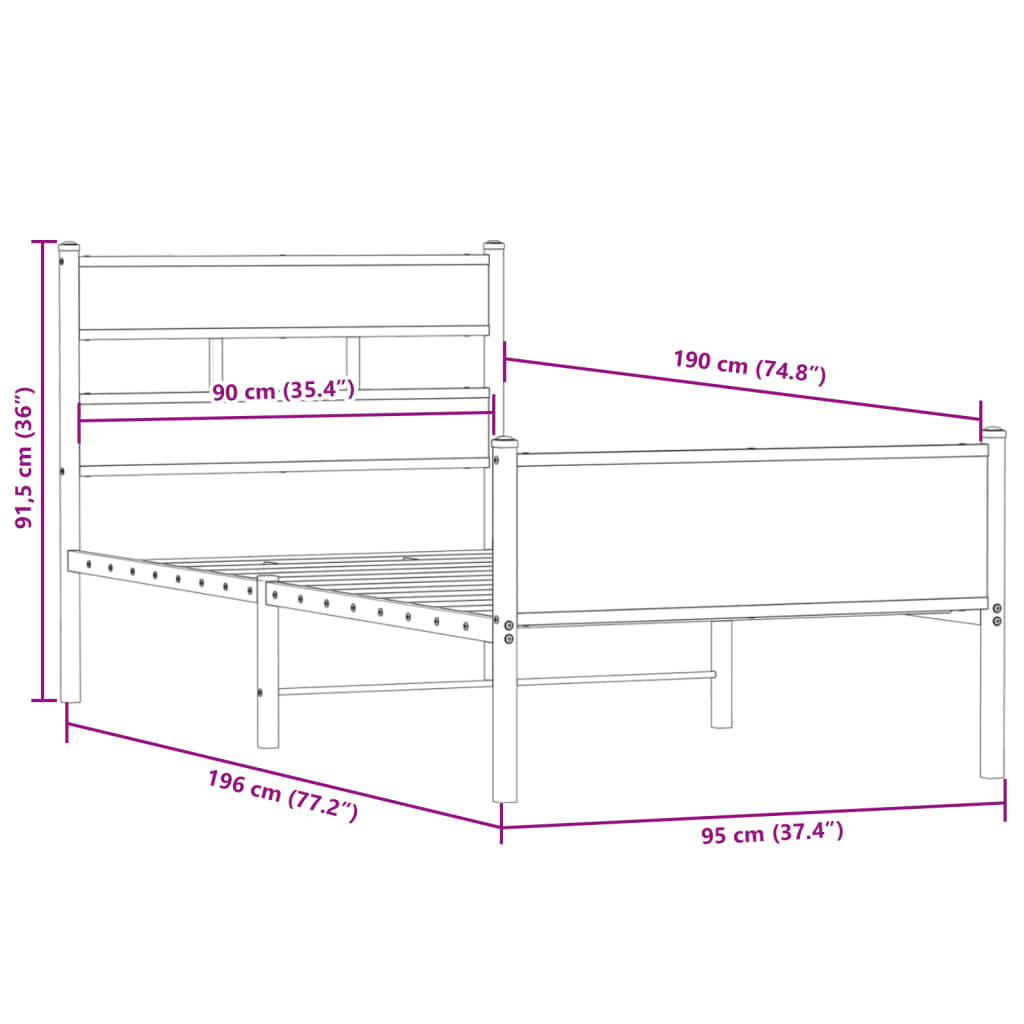 füstös tölgy színű szerelt fa ágykeret matrac nélkül 90x190 cm