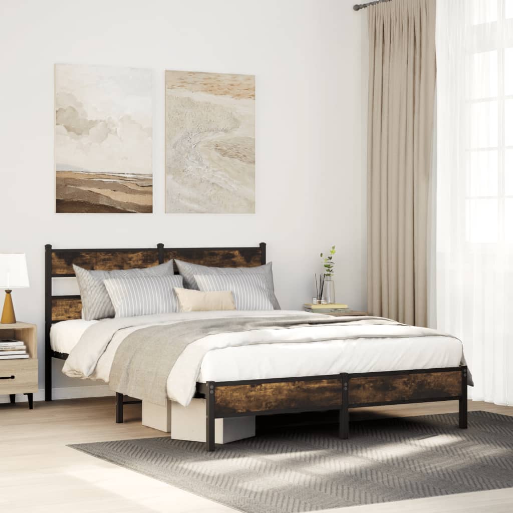 füstös tölgy színű szerelt fa ágykeret matrac nélkül 90x190 cm