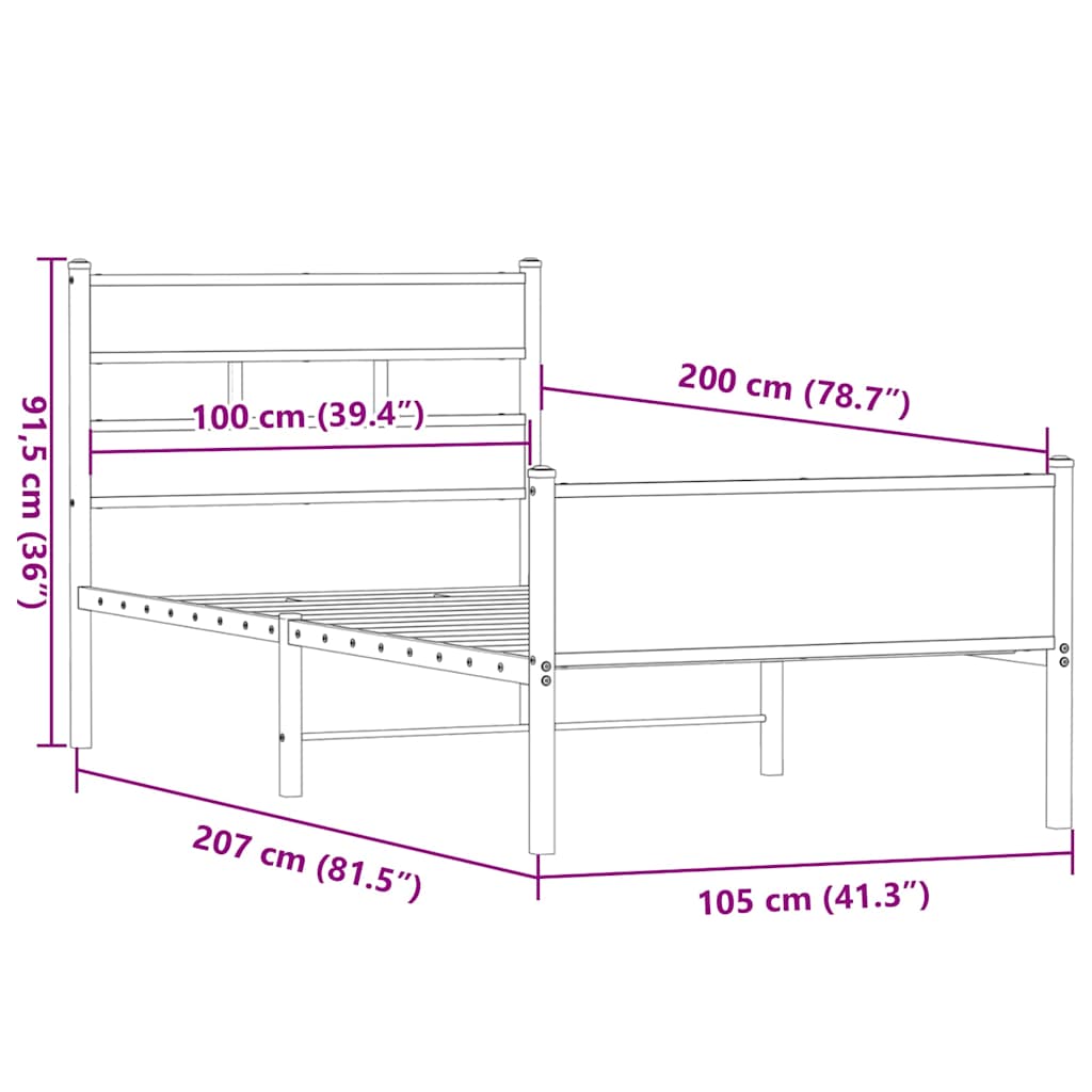 füstös tölgy színű szerelt fa ágykeret matrac nélkül 100x200 cm