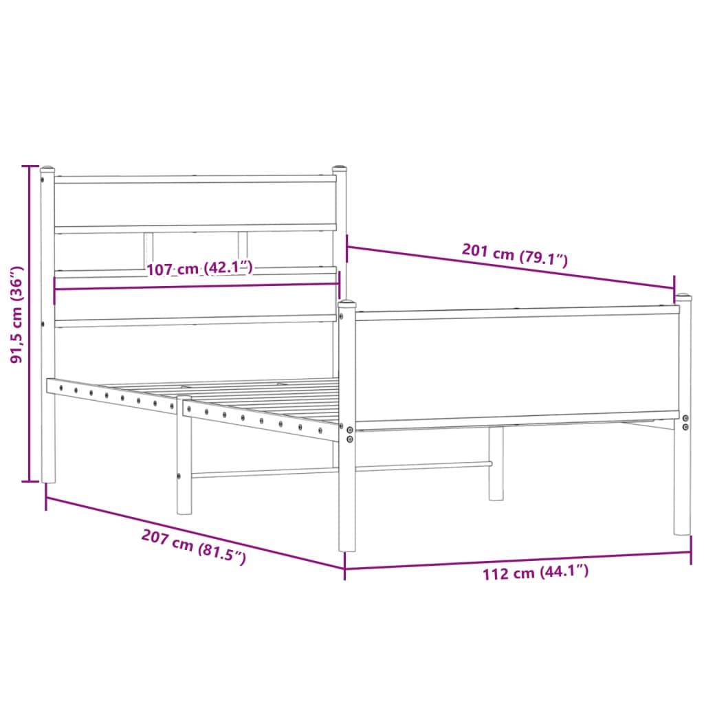 füstös tölgy színű szerelt fa ágykeret matrac nélkül 107x200 cm
