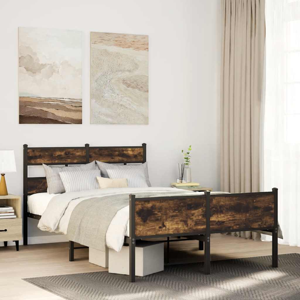 füstös tölgy színű szerelt fa ágykeret matrac nélkül 120x200 cm