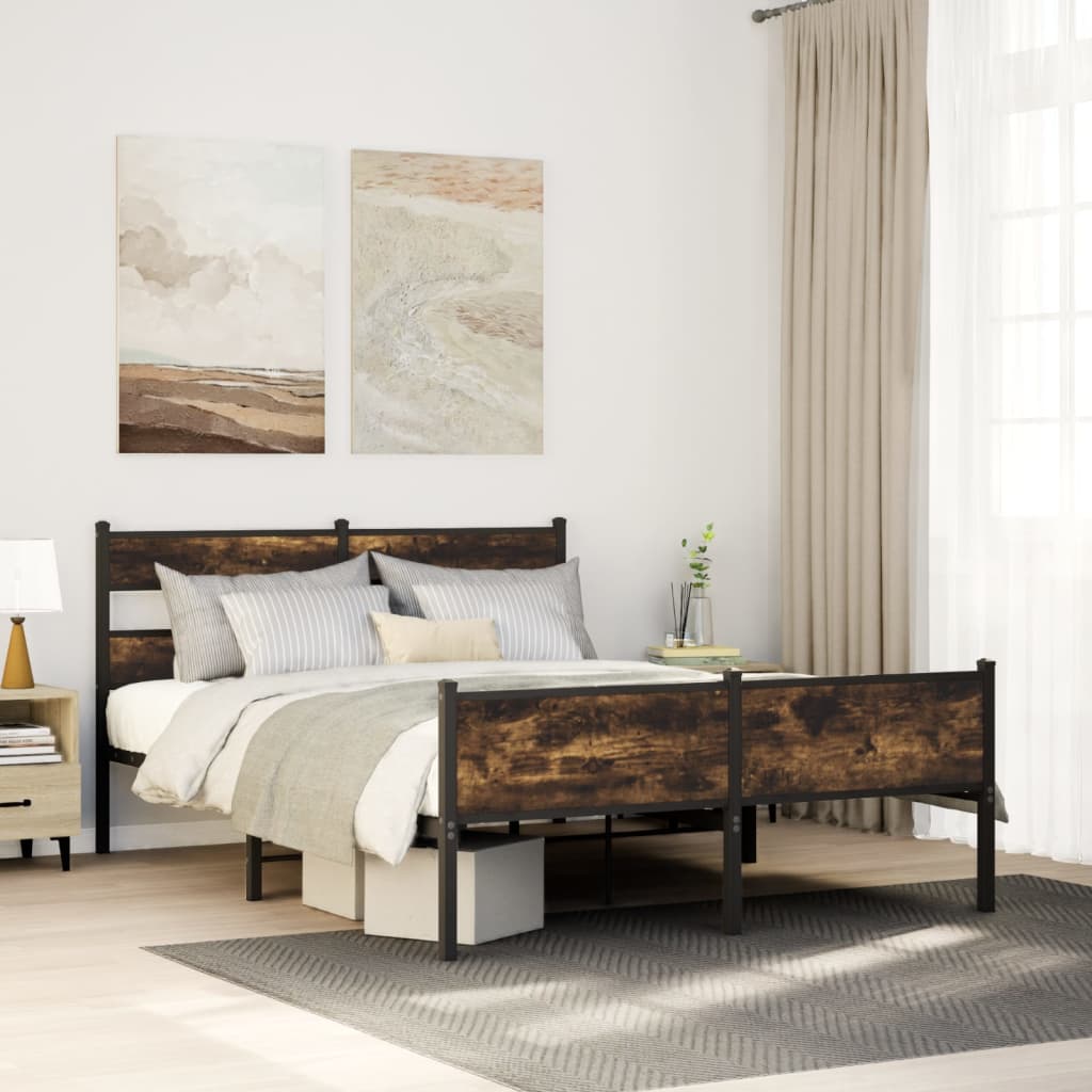 füstös tölgy színű szerelt fa ágykeret matrac nélkül 137x190 cm