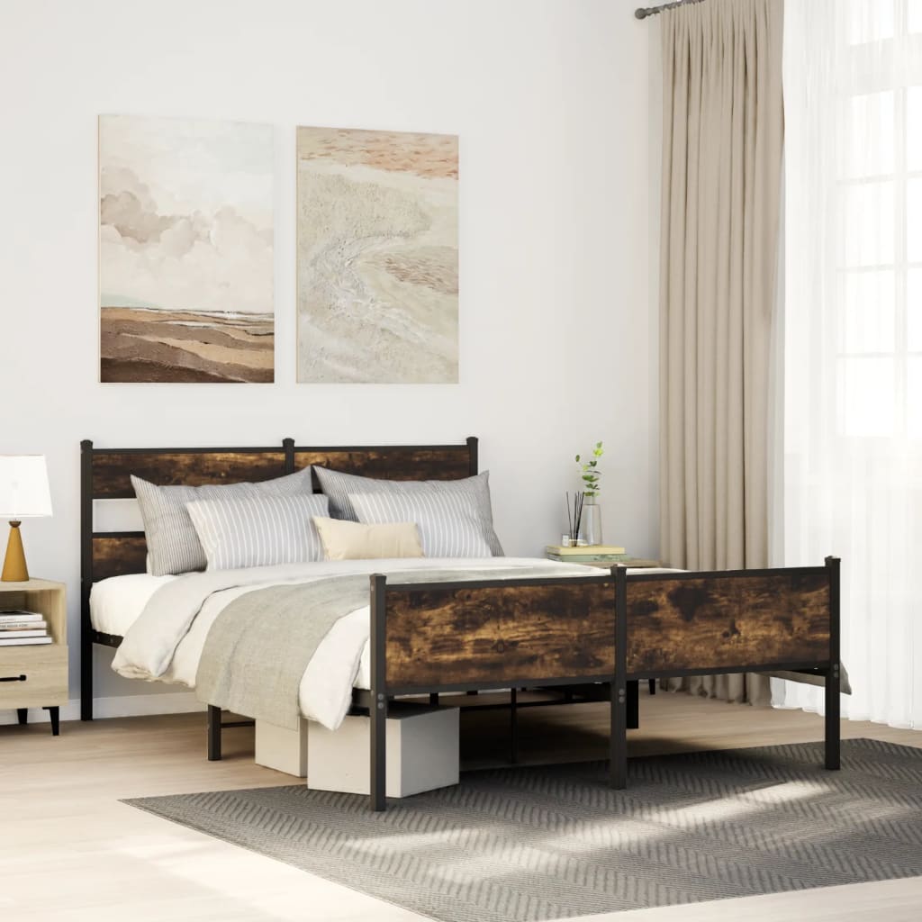 füstös tölgy színű szerelt fa ágykeret matrac nélkül 150x200 cm