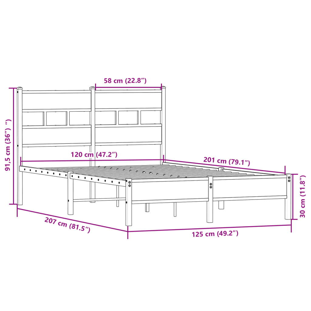 sonoma tölgy színű szerelt fa ágykeret matrac nélkül 120x200 cm