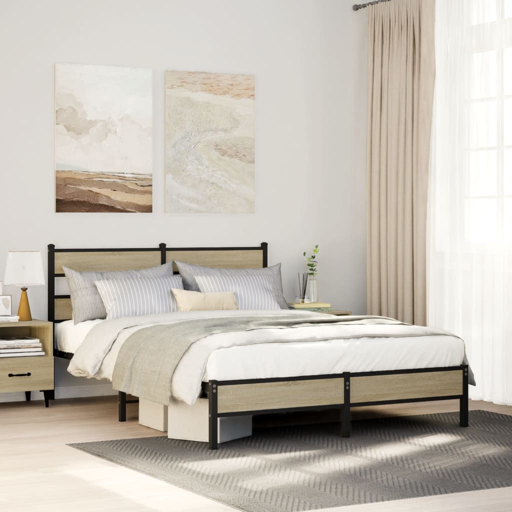 sonoma tölgy színű szerelt fa ágykeret matrac nélkül 150x200 cm