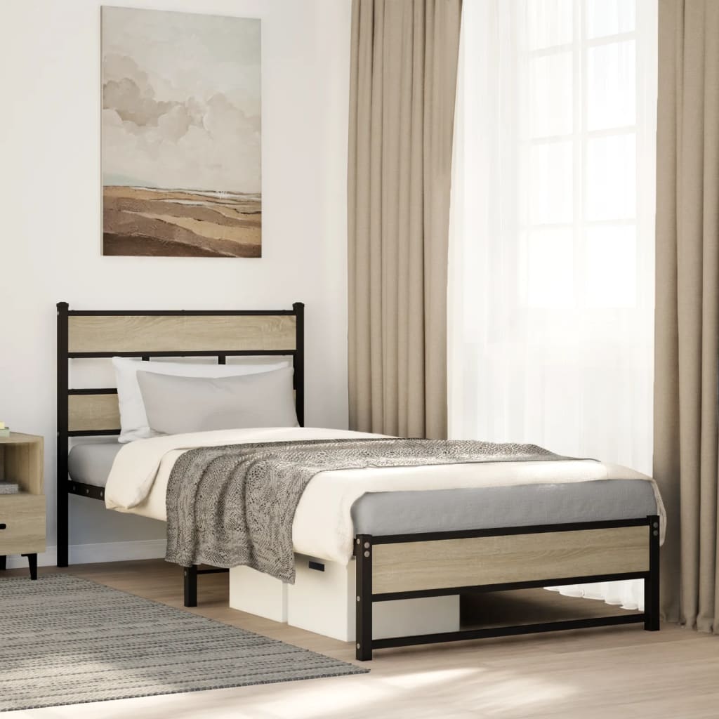 sonoma tölgy színű fém ágykeret matrac nélkül 75 x 190 cm