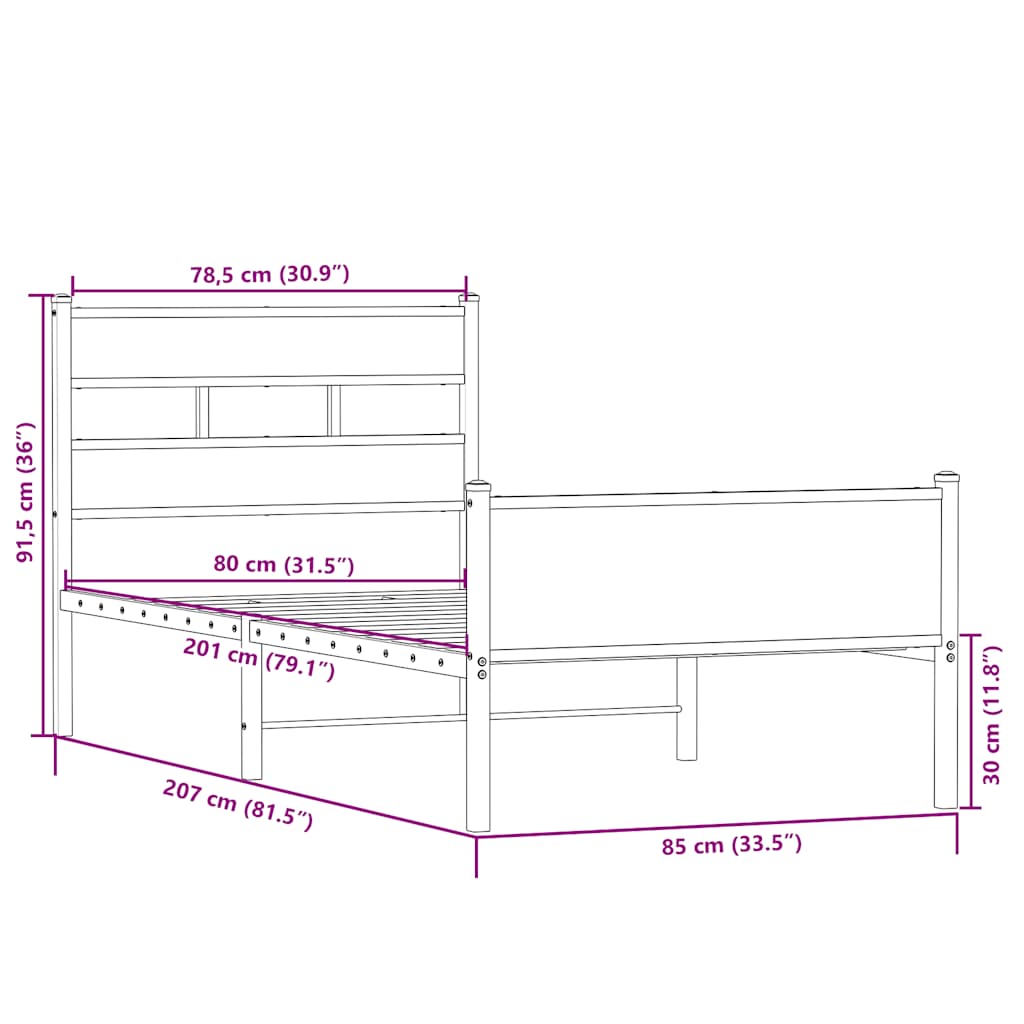 sonoma tölgy színű szerelt fa ágykeret matrac nélkül 80x200 cm