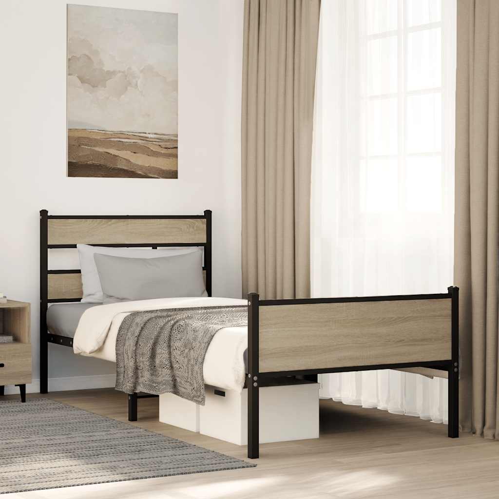sonoma tölgy színű szerelt fa ágykeret matrac nélkül 80x200 cm