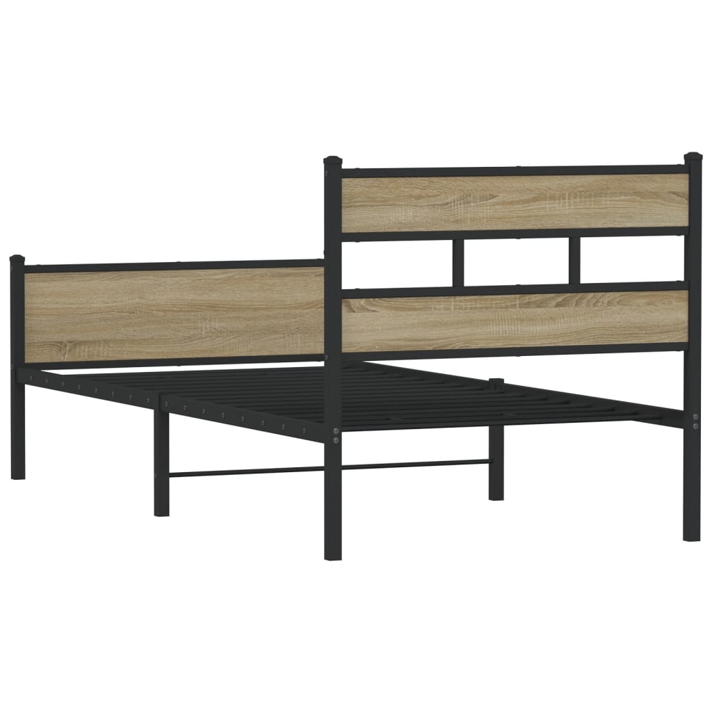 sonoma tölgy színű szerelt fa ágykeret matrac nélkül 100x200 cm