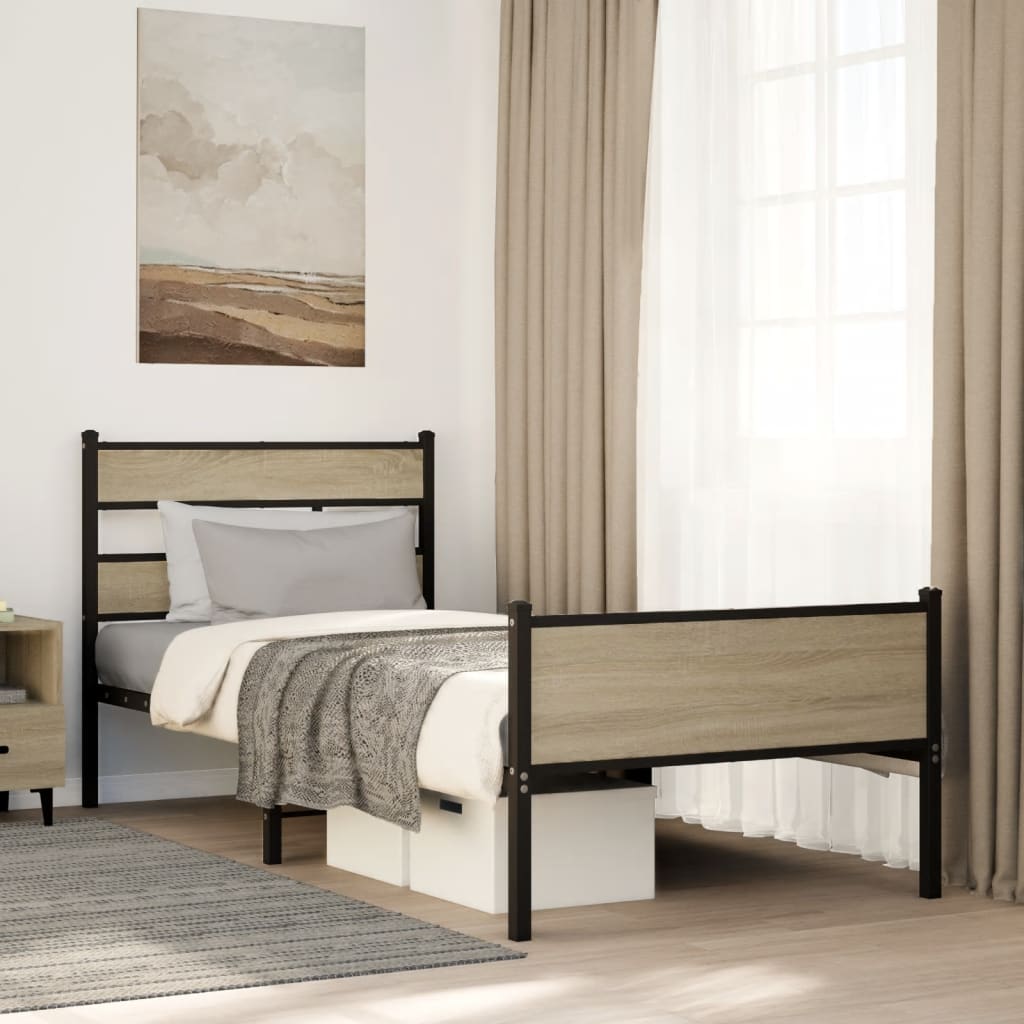 sonoma tölgy színű szerelt fa ágykeret matrac nélkül 100x200 cm