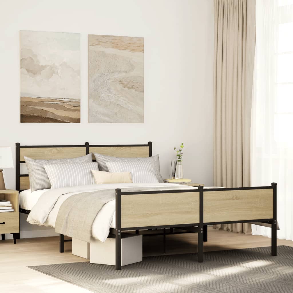 sonoma tölgy színű szerelt fa ágykeret matrac nélkül 140x190 cm