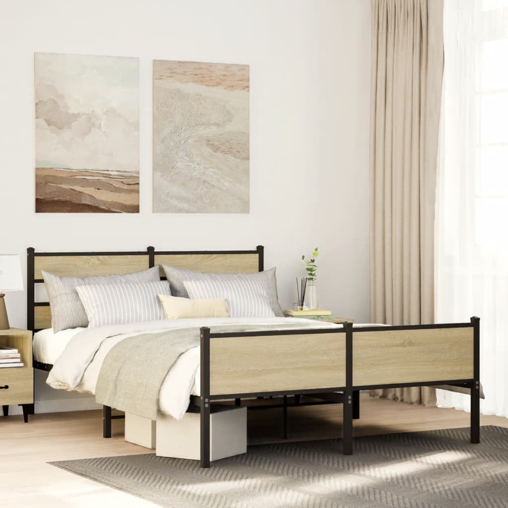 sonoma tölgy színű szerelt fa ágykeret matrac nélkül 150x200 cm