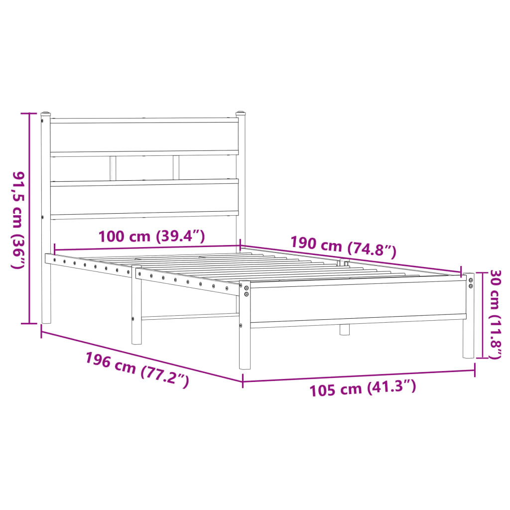 barna tölgy színű szerelt fa ágykeret matrac nélkül 90x190 cm