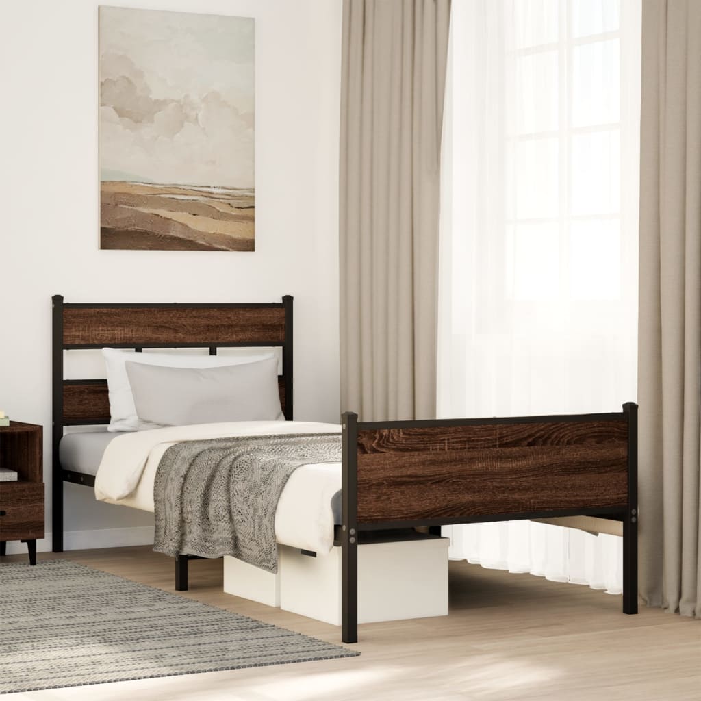 barna tölgy színű szerelt fa ágykeret matrac nélkül 90x200 cm
