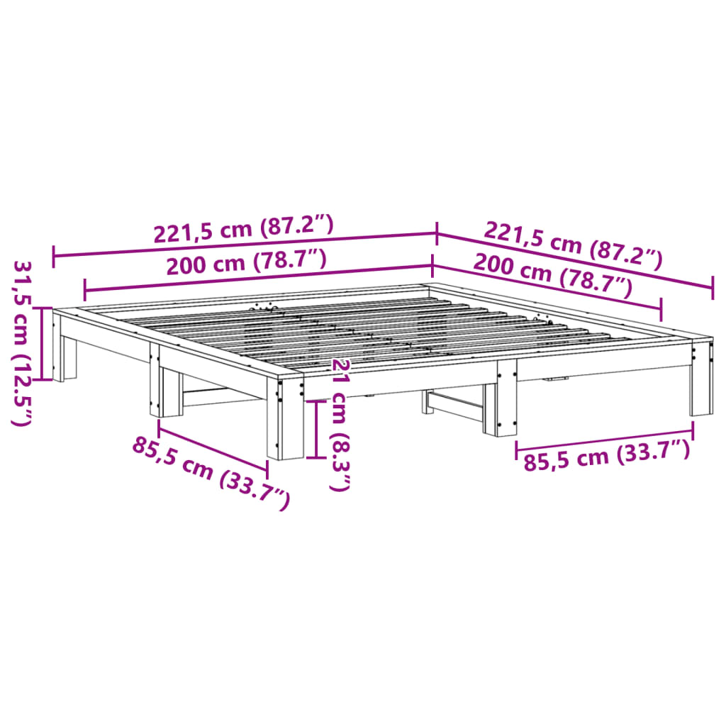 tömör fenyőfa ágy matrac nélkül 200 x 200 cm