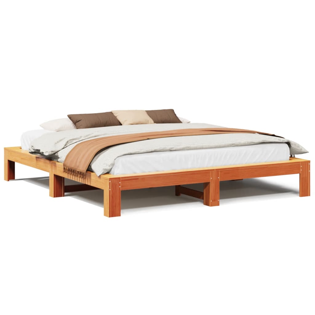 viaszbarna tömör fenyőfa ágy matrac nélkül 200 x 200 cm