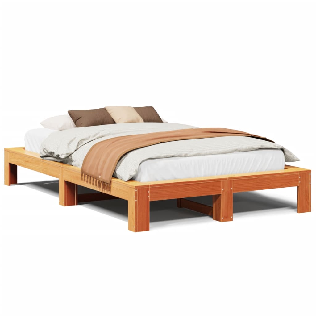 viaszbarna tömör fenyőfa ágy matrac nélkül 135 x 190 cm