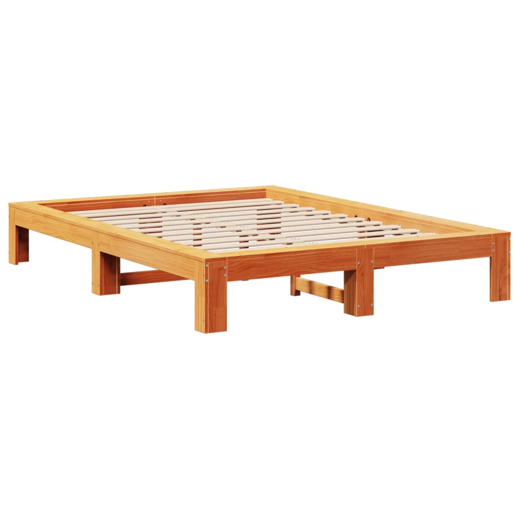 viaszbarna tömör fenyőfa ágy matrac nélkül 135 x 190 cm
