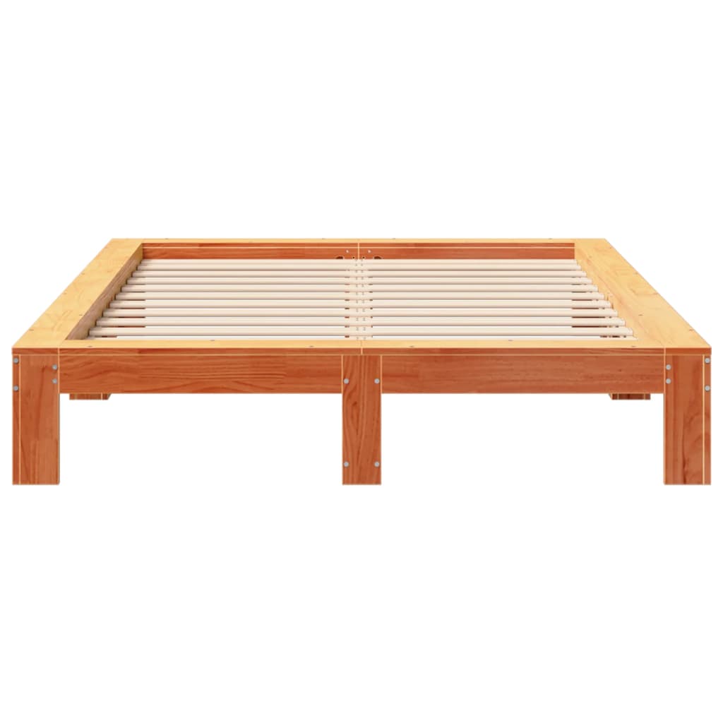 viaszbarna tömör fenyőfa ágy matrac nélkül 135 x 190 cm