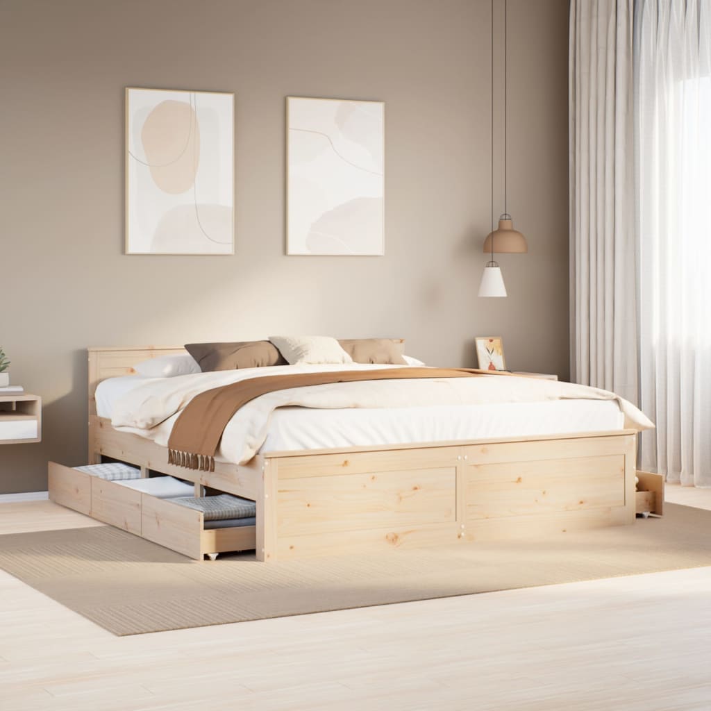 tömör fenyőfa ágy matrac nélkül fejtámlával 200 x 200 cm