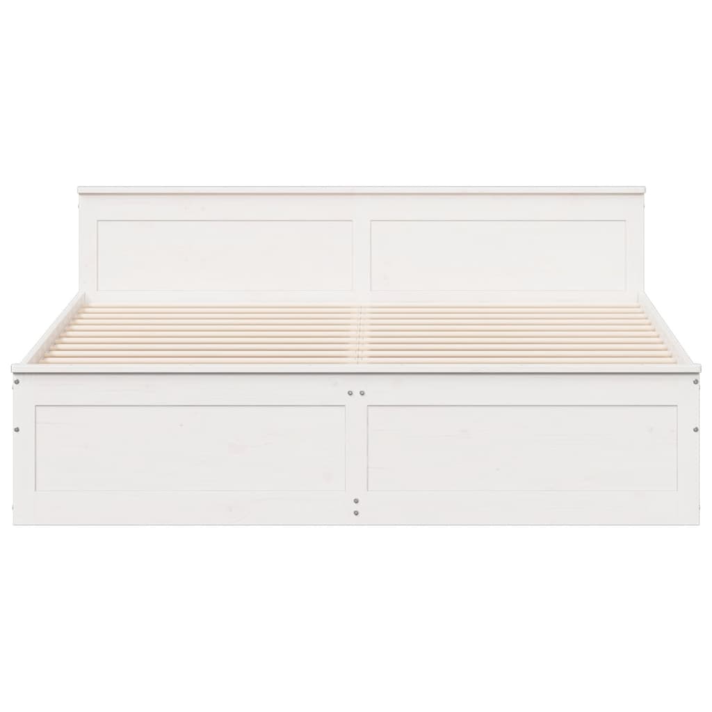 fehér tömör fenyőfa ágy matrac nélkül fejtámlával 200 x 200 cm