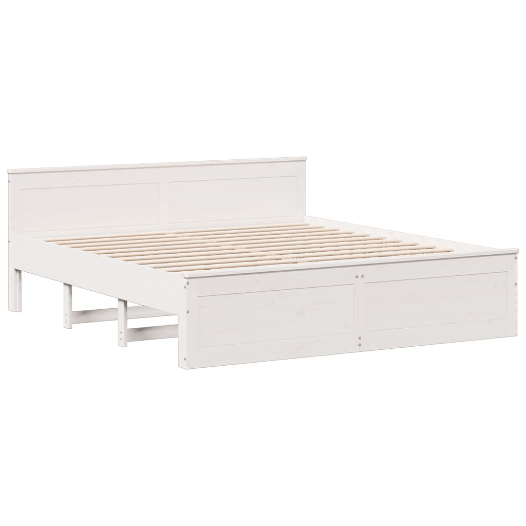 fehér tömör fenyőfa ágy matrac nélkül fejtámlával 200 x 200 cm