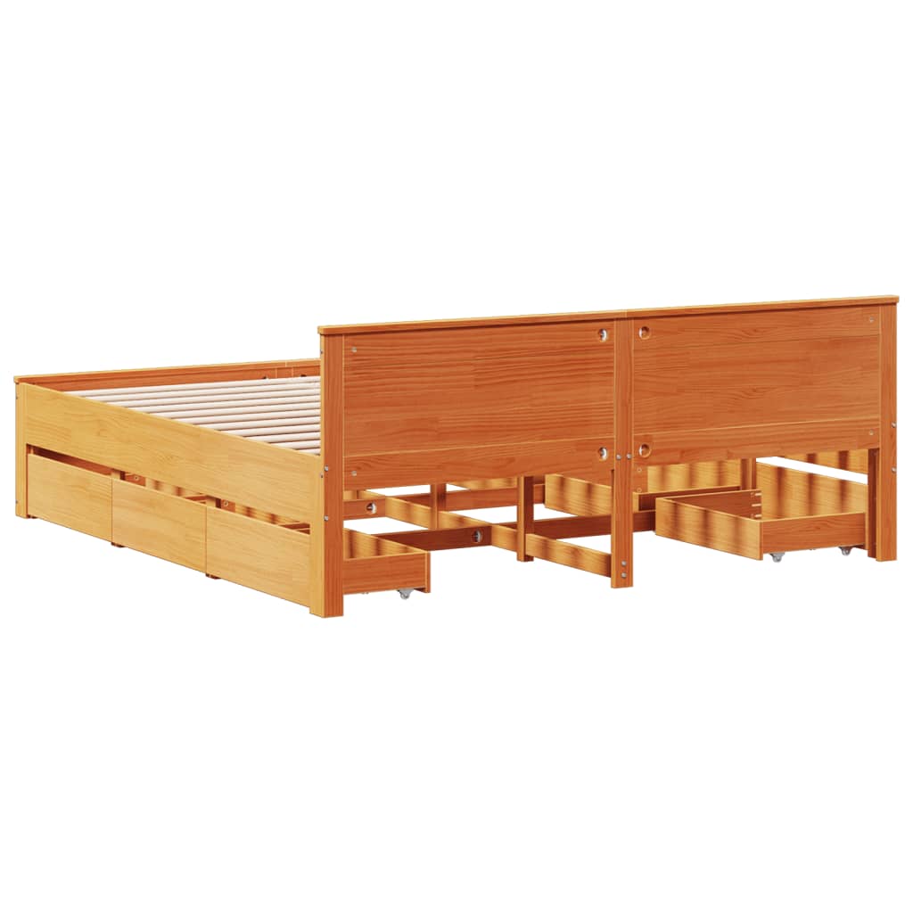 barna tömör fenyőfa ágy matrac nélkül fejtámlával 200 x 200 cm