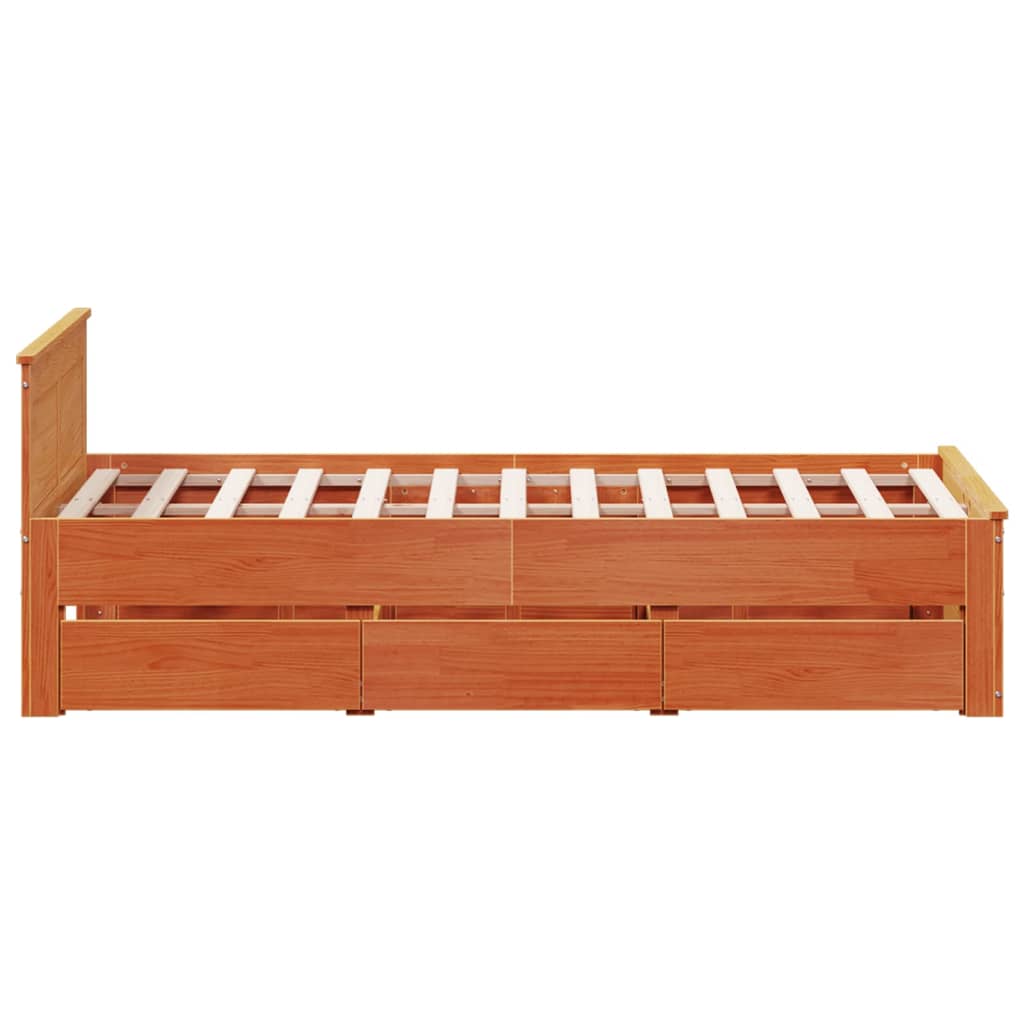barna tömör fenyőfa fejtámlás ágykeret matrac nélkül 120x200 cm