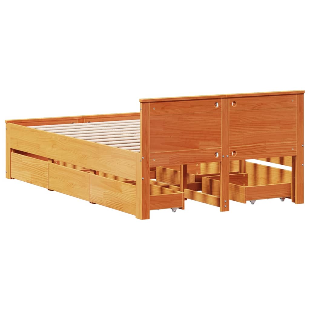 barna tömör fenyőfa fejtámlás ágykeret matrac nélkül 120x200 cm