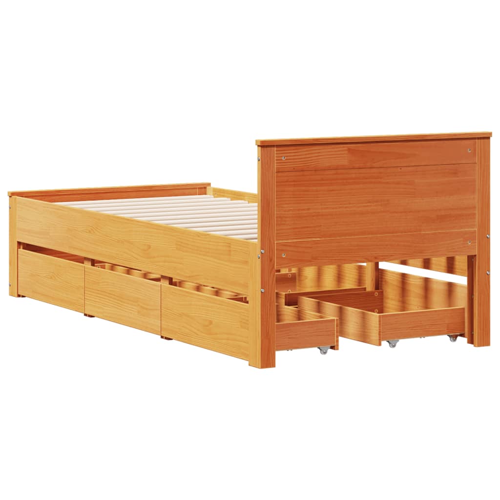 barna tömör fenyőfa ágy matrac nélkül fejtámlával 100 x 200 cm