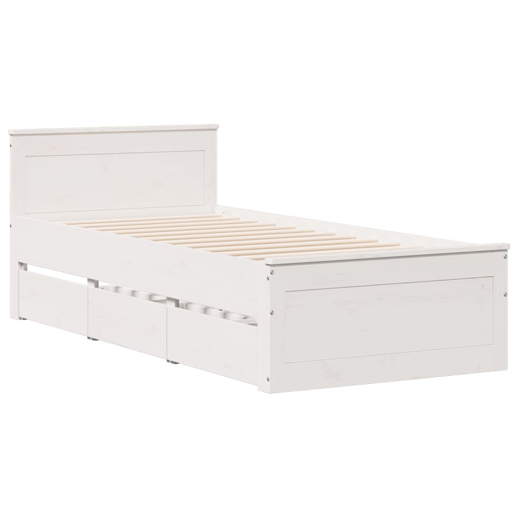 fehér tömör fenyőfa ágy matrac nélkül fejtámlával 90 x 200 cm
