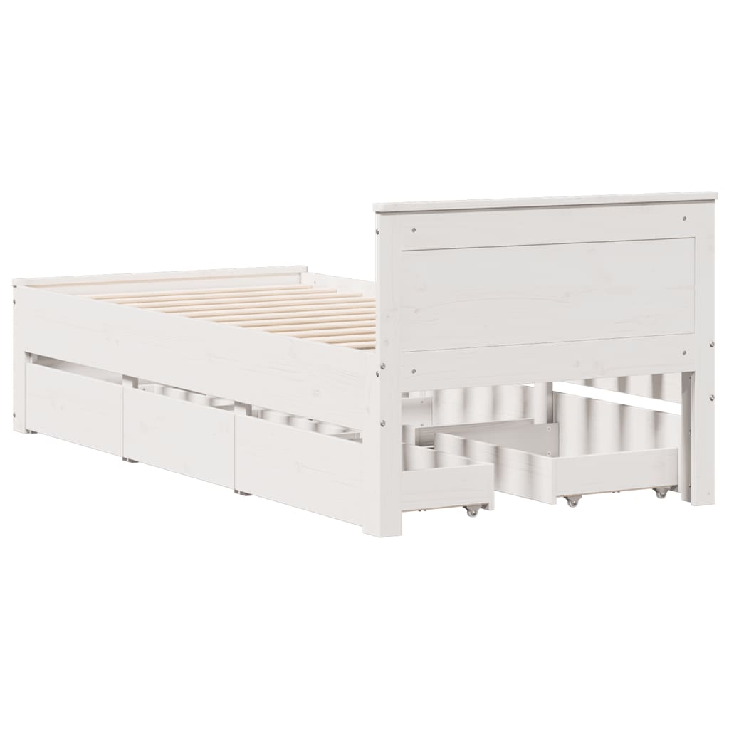 fehér tömör fenyőfa ágy matrac nélkül fejtámlával 90 x 200 cm