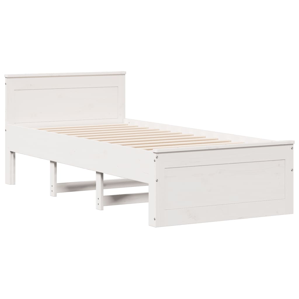 fehér tömör fenyőfa ágy matrac nélkül fejtámlával 90 x 200 cm