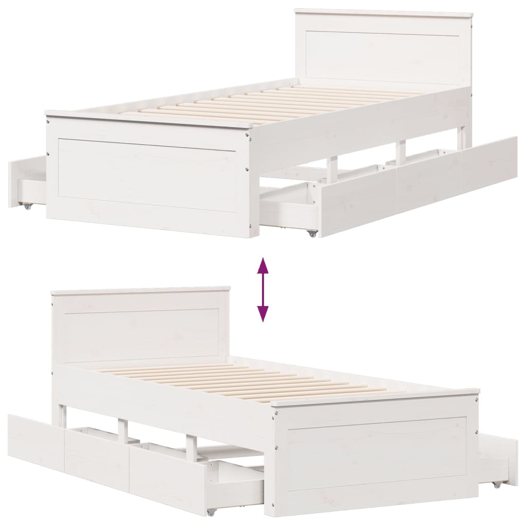 fehér tömör fenyőfa ágy matrac nélkül fejtámlával 90 x 200 cm