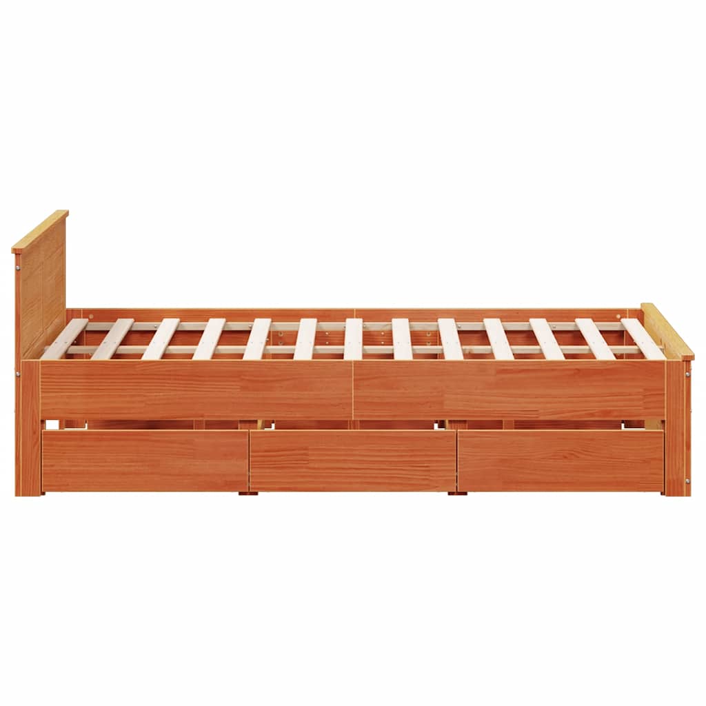 barna tömör fenyőfa fejtámlás ágykeret matrac nélkül 140x190 cm