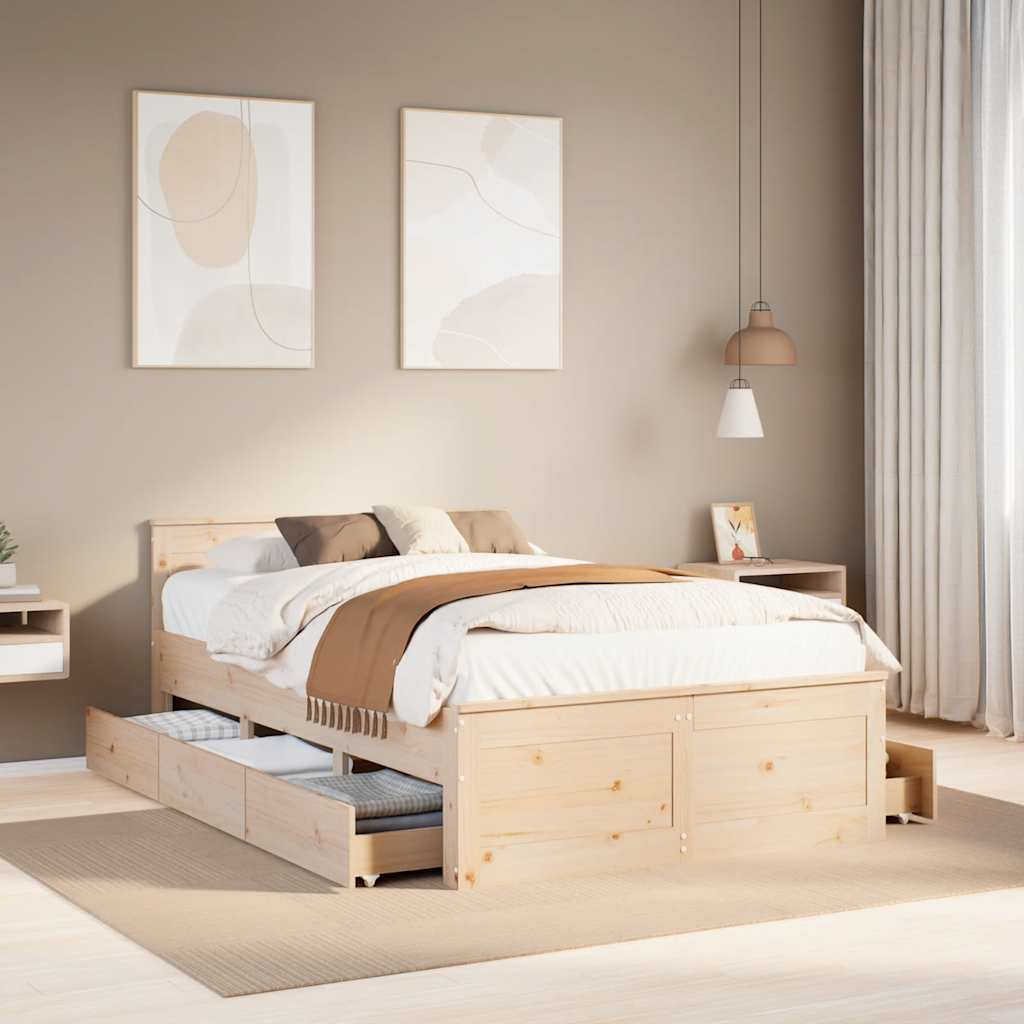 tömör fenyőfa fejtámlás ágykeret matrac nélkül 135 x 190 cm