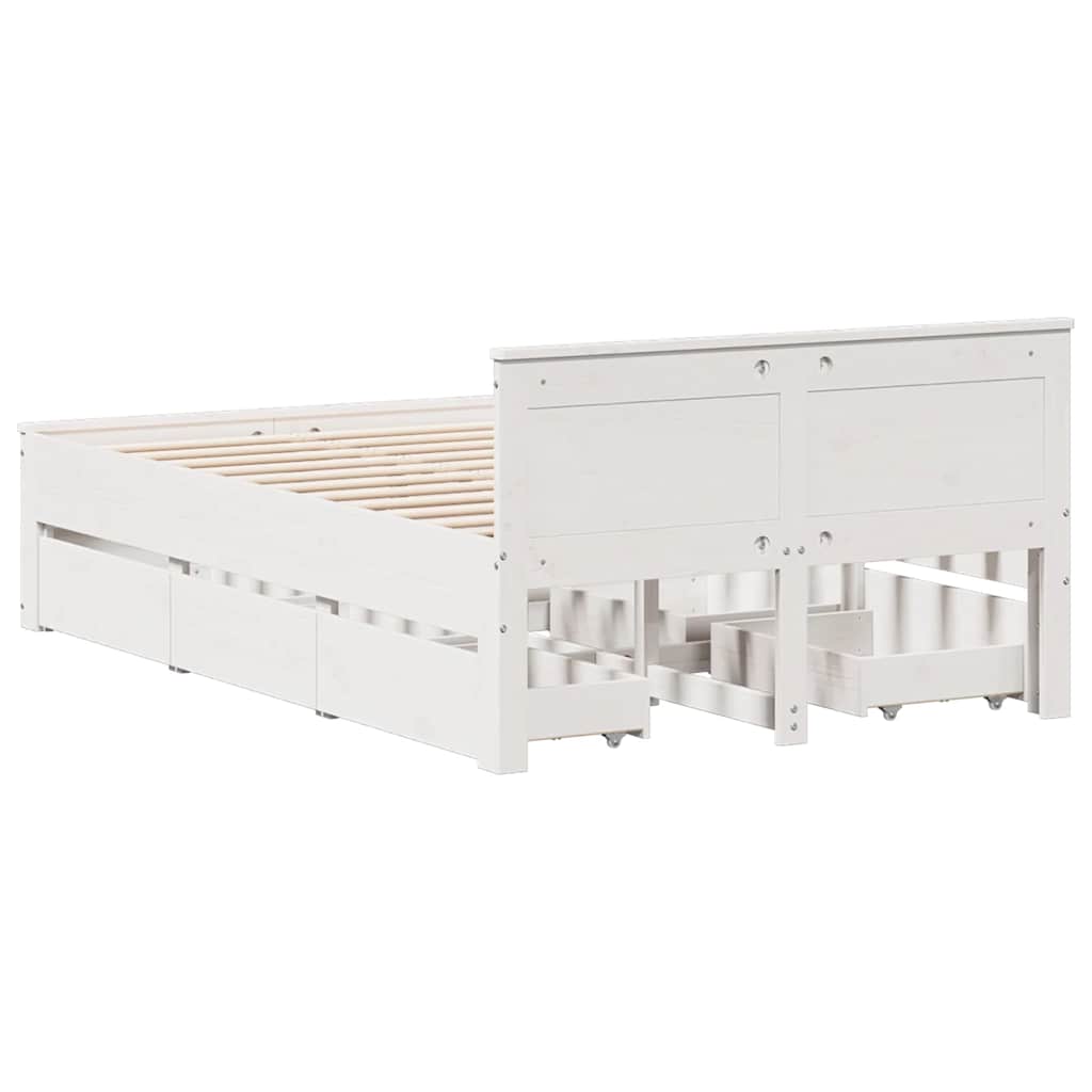 fehér tömör fenyőfa fejtámlás ágykeret matrac nélkül 135x190 cm